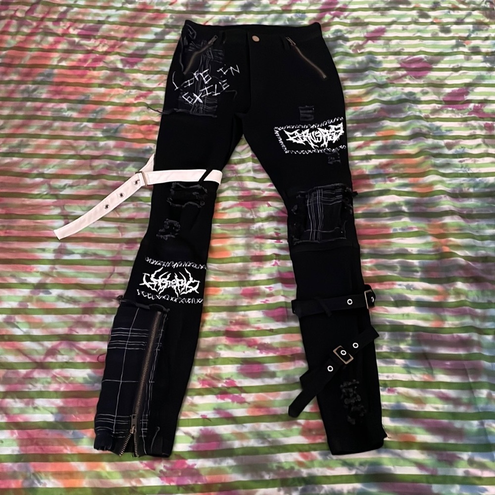 SOLD patch strap black skinny pant XS S - Picture 1 of 7